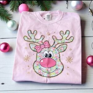 NEW Comfort Colors Custom Tee - Adorable Whimsical Pink Reindeer - Size Large
